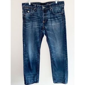G-STAR Mens MORRIS LOW STRAIGHT JEANS BUTTON FLY WHISKERED Blue Size 36 x 32